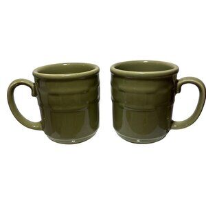 Longaberger sage Green woven traditions Ceramic Coffee Mugs With Ribbed Texture